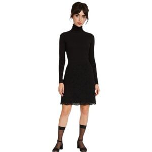 Black Lace A-Line Skirt High Waist Elegant Classic Minimalist